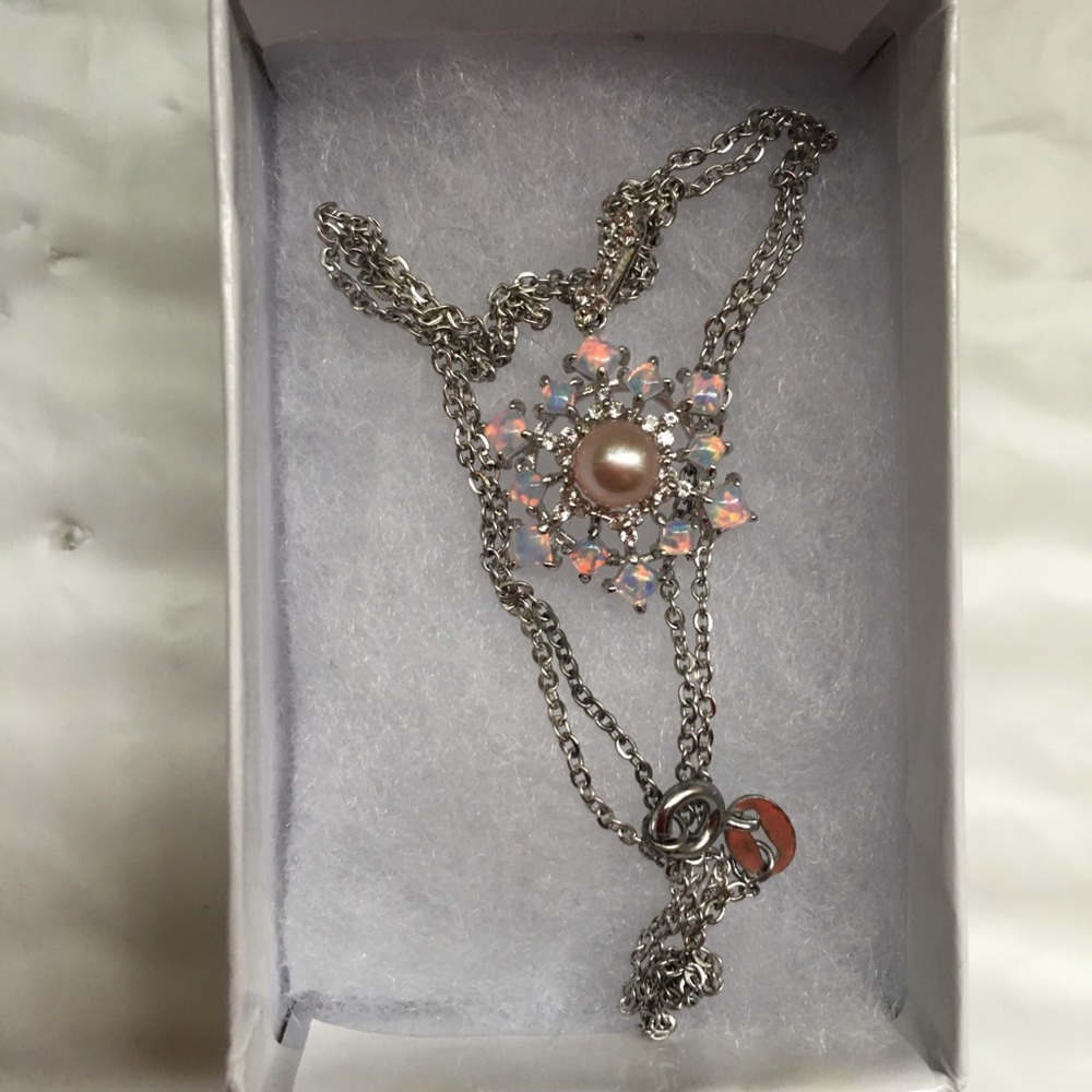 Lorenzo Opal & Pearl pendant with chain 925 silver